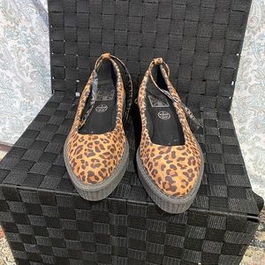 T.U.K Leopard Pointed Ballet Ankle Strap Creepers